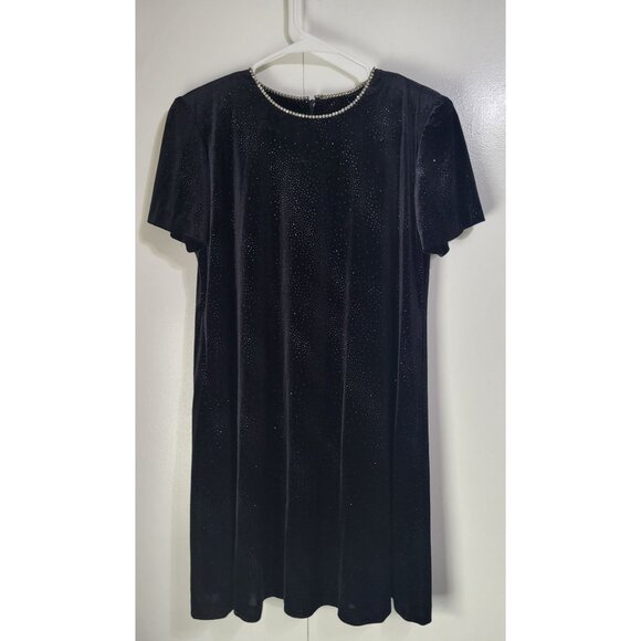 Another Thyme Dresses & Skirts - VTG Y2K Black Velvet Sparkle Rhinestone Short Sleeve Mini Dress Whimsigoth 10P